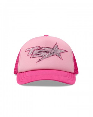 Pink Women's Trapstar TS Star Diamante Trucker Caps UK | 37182-PRTK