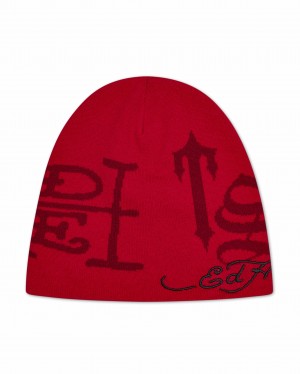 Red Men's Trapstar x Ed Hardy Beanie UK | 65394-DBXV