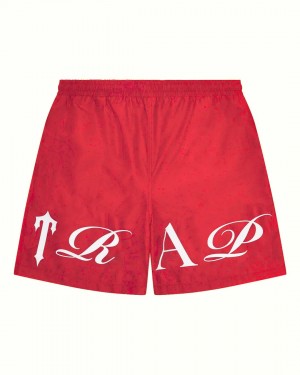 Red / White Men's Trapstar Script Shell Shorts UK | 38056-ZSDJ