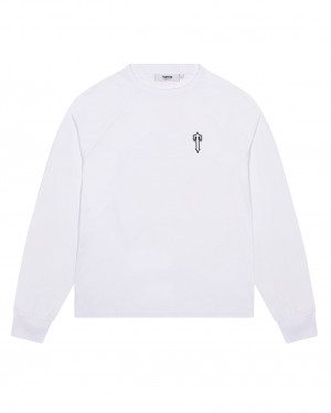 White Men's Trapstar Foundation LS T-shirts UK | 31280-DMHY