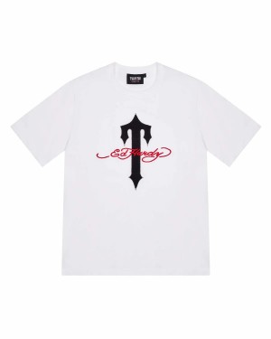 White Men's Trapstar X Ed Hardy Ironagte T-shirts UK | 03976-VRGO