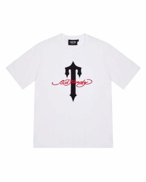 White Men's Trapstar X Ed Hardy Ironagte T-shirts UK | 14738-POBU