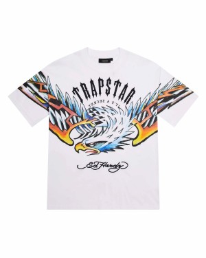 White Men's Trapstar x Ed Hardy Arched Eagle T-shirts UK | 06894-DTHJ