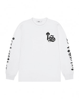 White Men's Trapstar Waffle LS Top Sweatshirts UK | 51462-GUFC