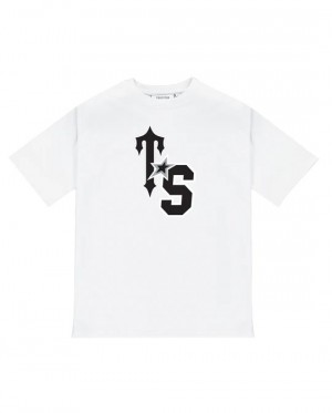 White / Black Men's Trapstar Ts Star T-shirts UK | 32518-CLHI