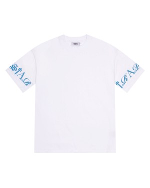 White / Blue Men's Trapstar Script T-shirts UK | 27518-RKIH