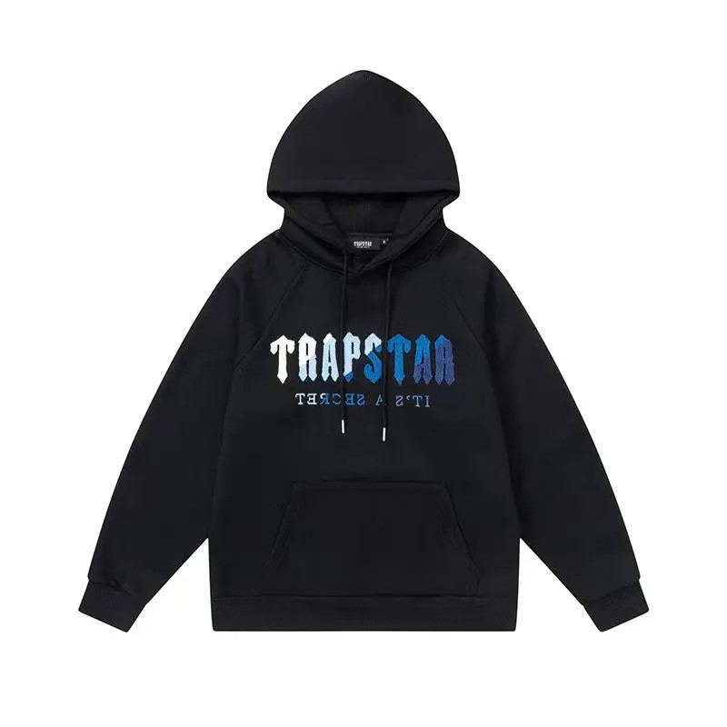 Black Men\'s Trapstar Blue Logo Hoodies UK | 68723-TBQO