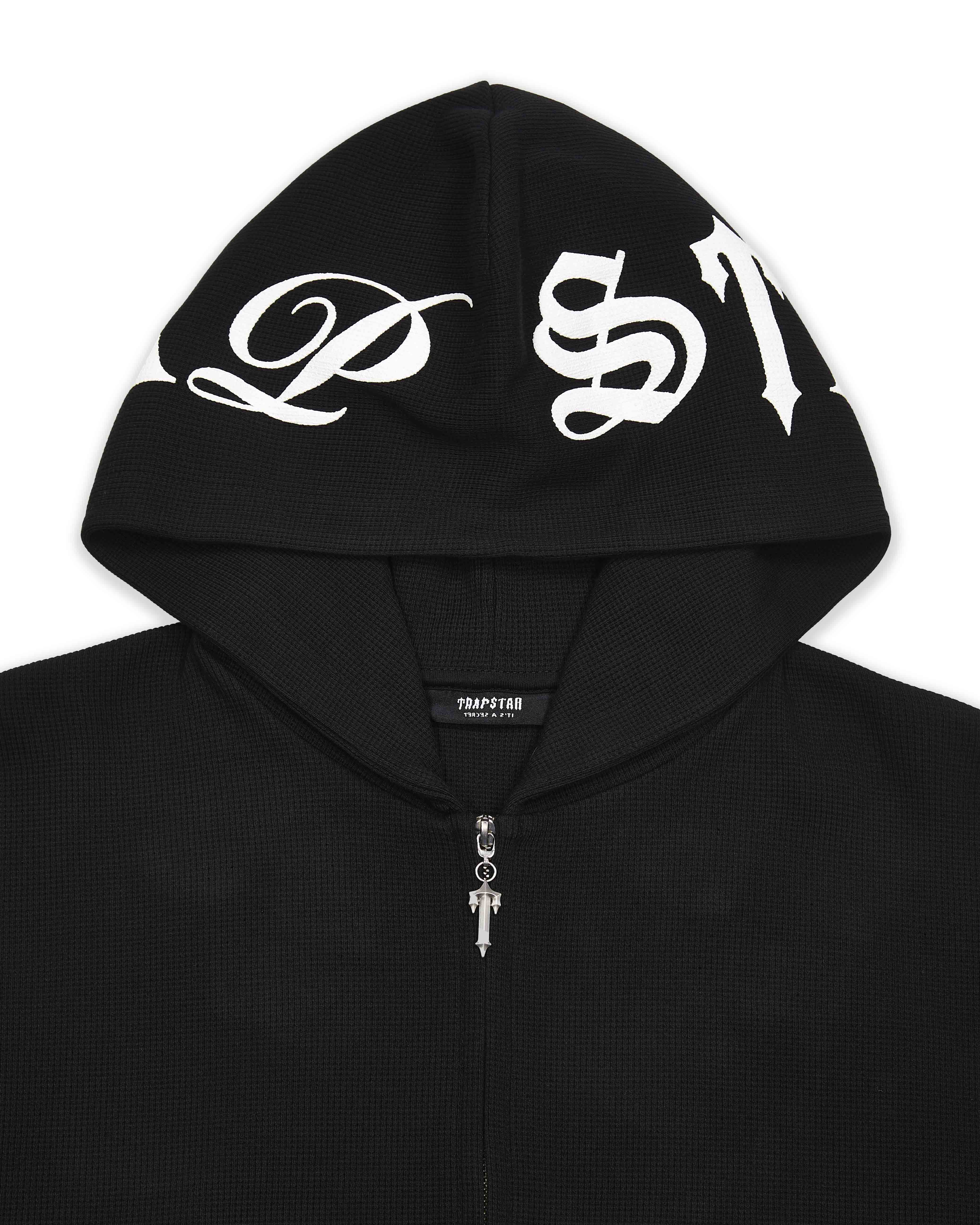 Black Men's Trapstar Script Waffle Hoodies UK | 85340-QIRG