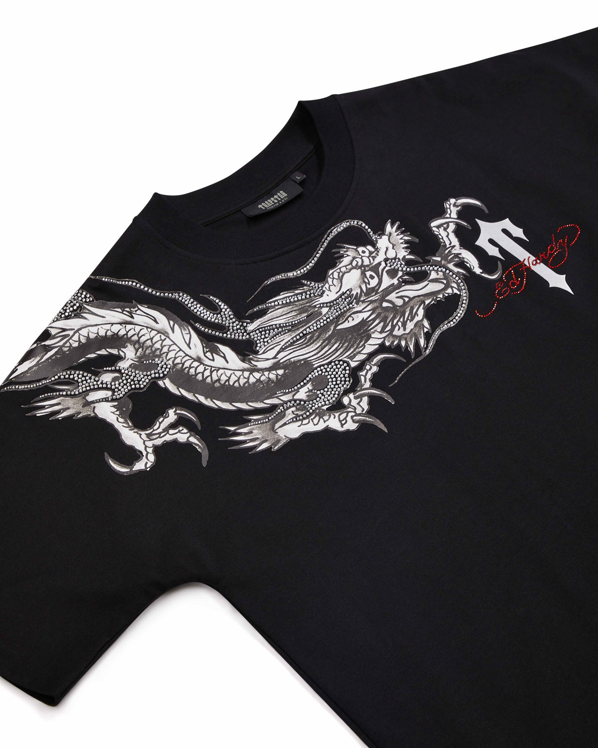 Black Men's Trapstar x Ed Hardy Dragon with Diamanté T-shirts UK | 03682-ASDY