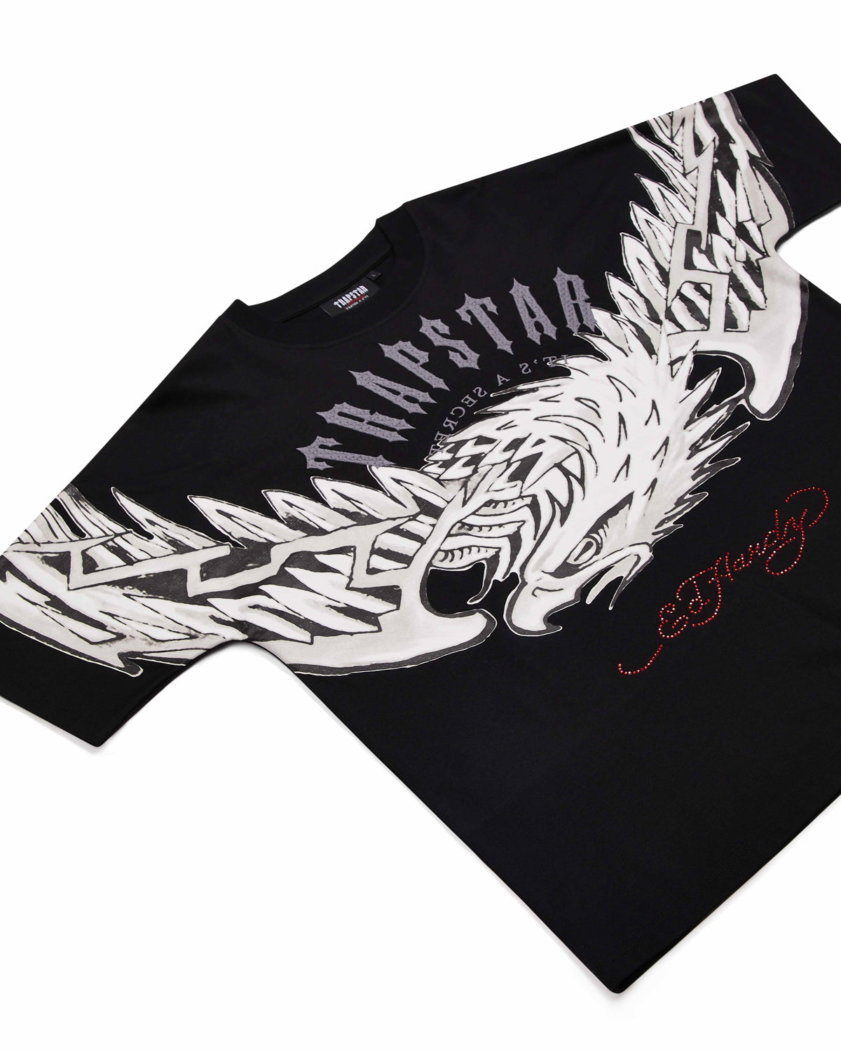 Black Men's Trapstar x Ed Hardy Arched Eagle T-shirts UK | 45076-CEWG