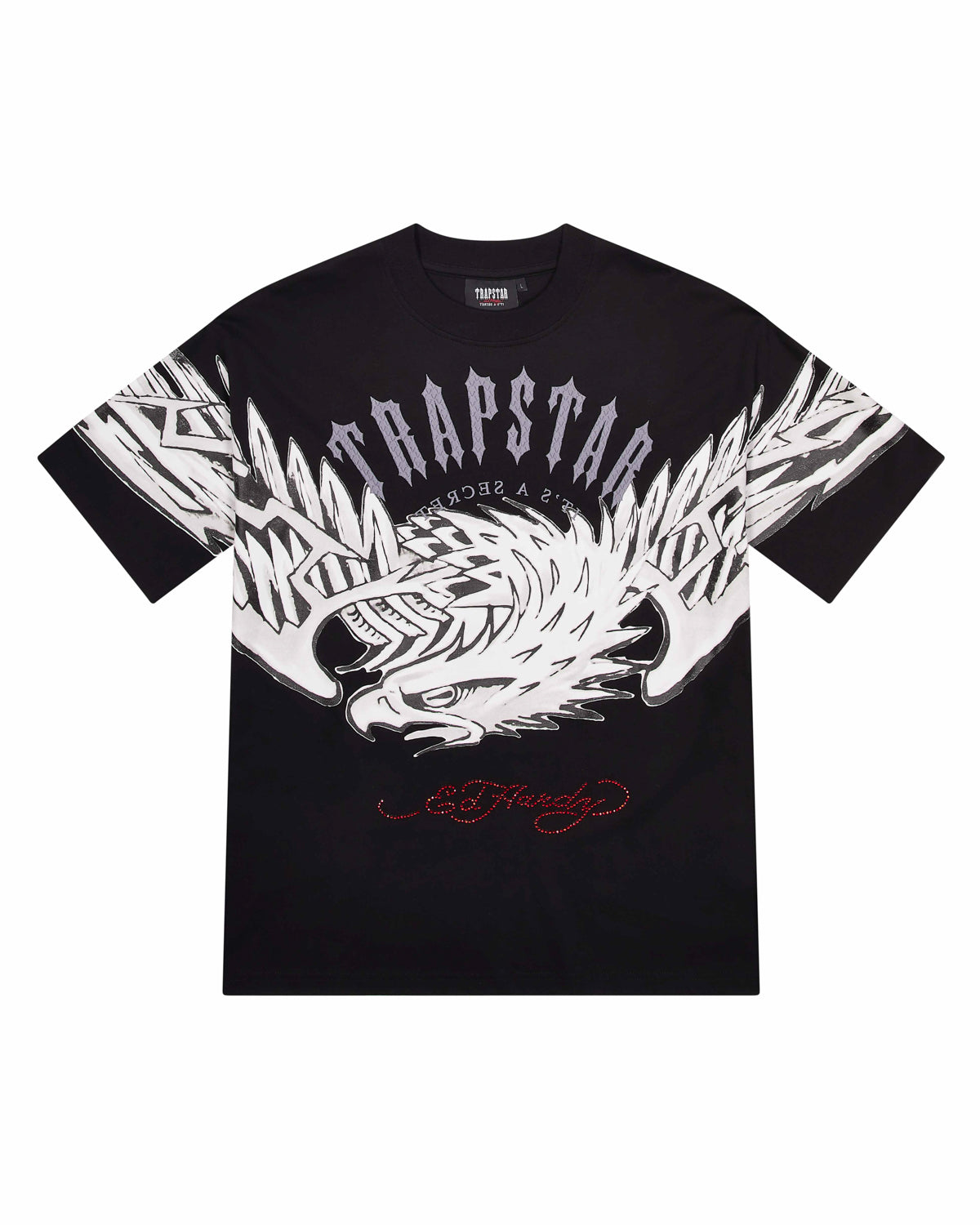 Black Men\'s Trapstar x Ed Hardy Arched Eagle T-shirts UK | 45076-CEWG