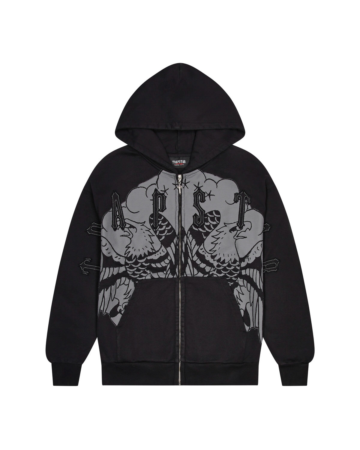 Black Men\'s Trapstar x Ed Hardy Irongate Zip Through Hoodies UK | 28594-EFTP