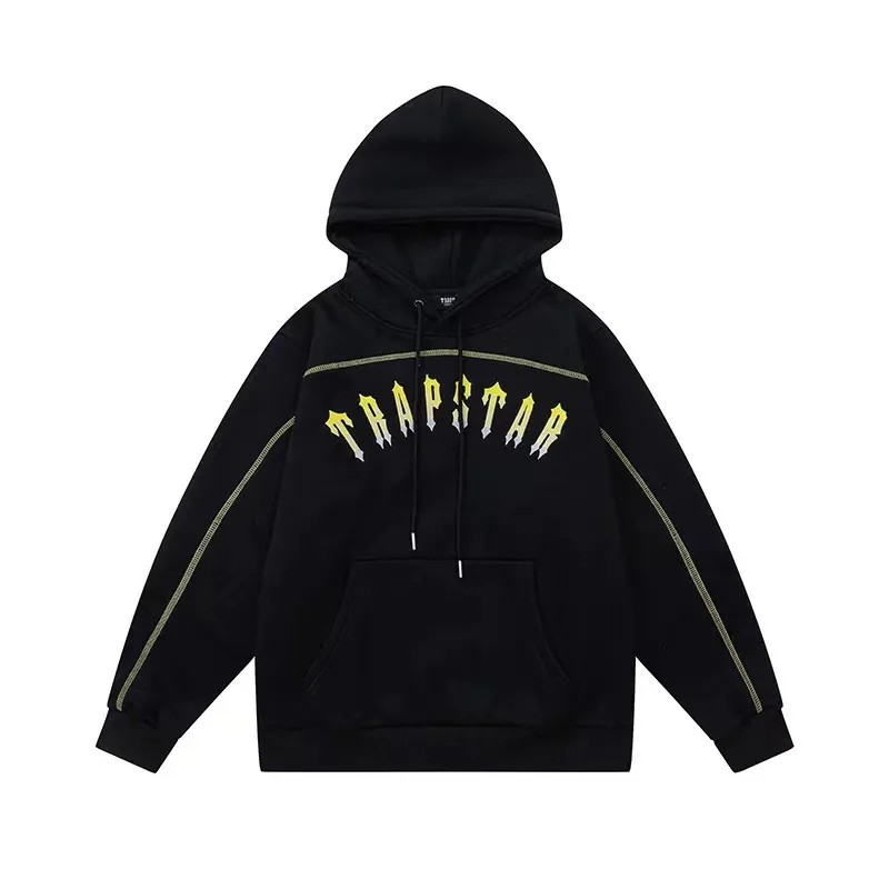 Black Men\'s Trapstar Yellow Logo Hoodies UK | 86349-NWHL