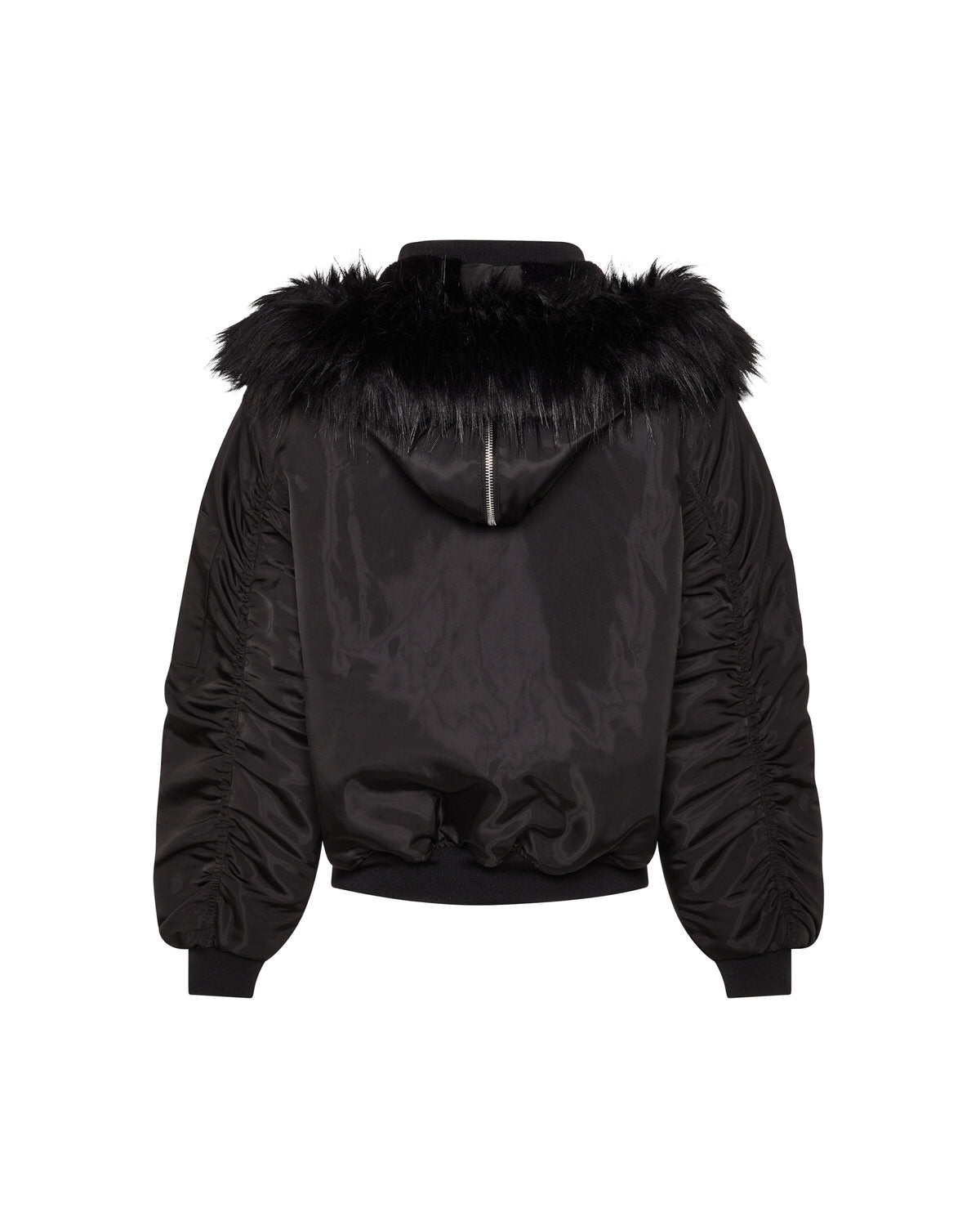 Black Women's Trapstar Script Fur Hood Bomber Jackets UK | 87936-DMLN