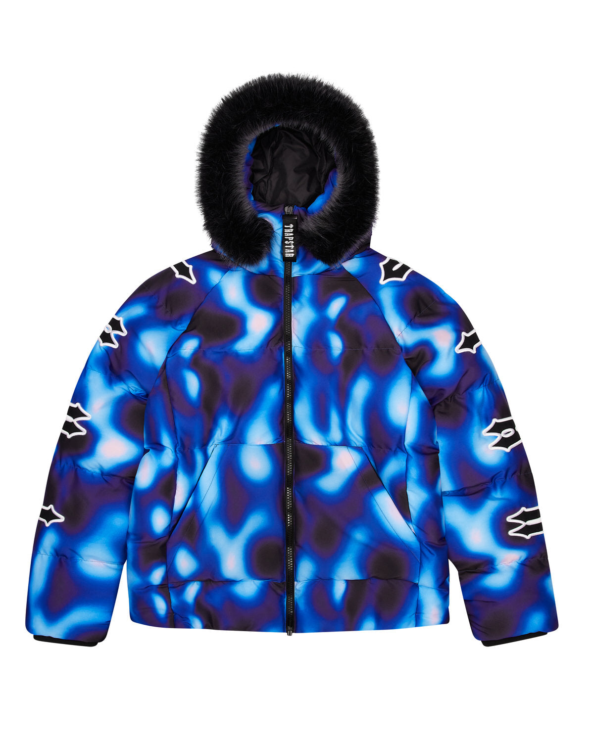 Black / Blue Men's Trapstar Hooded Irongate Sleeve Puffer Jackets UK | 15749-TISJ