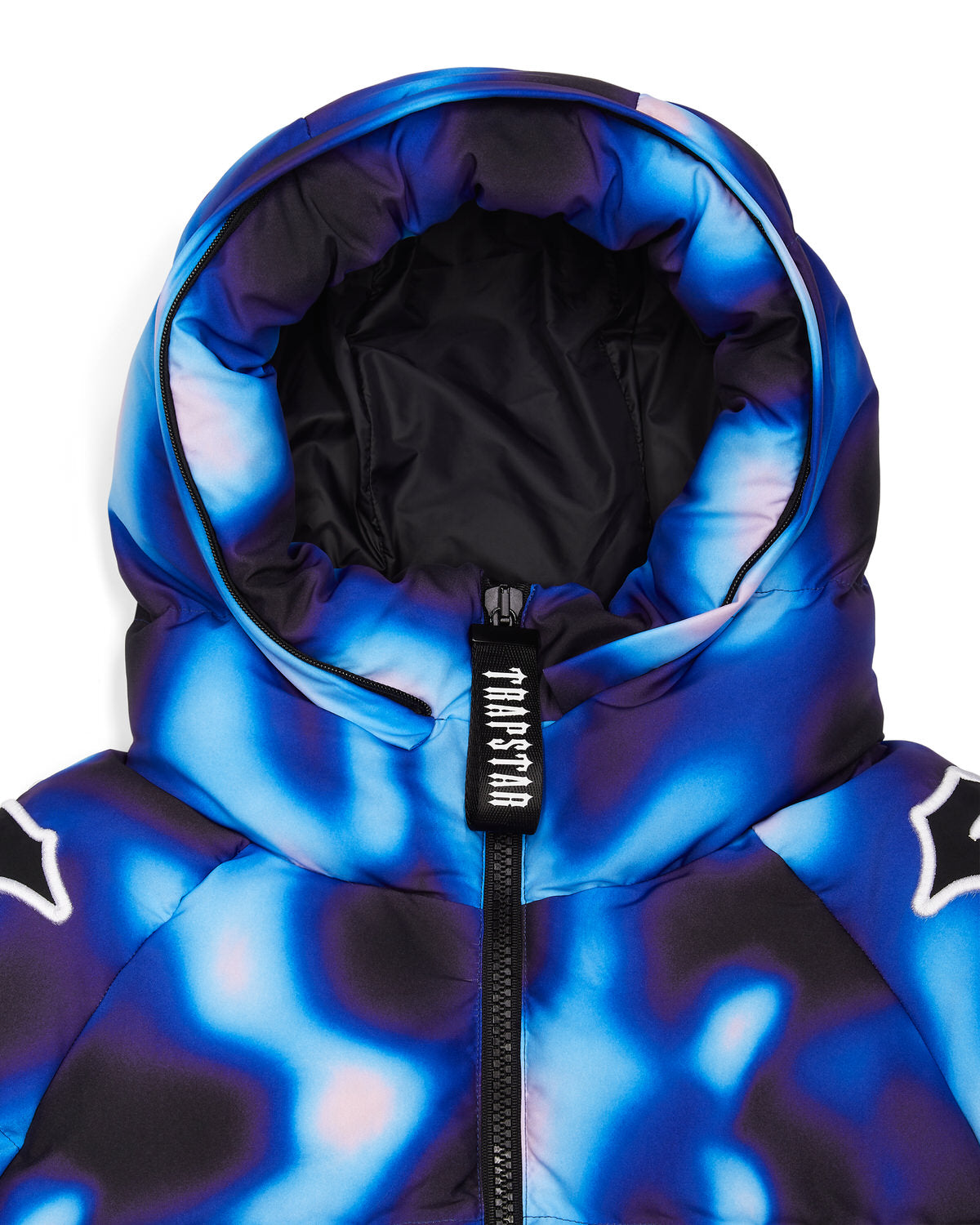 Black / Blue Men's Trapstar Hooded Irongate Sleeve Puffer Jackets UK | 15749-TISJ