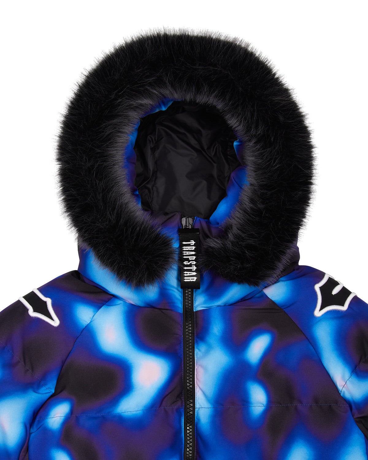 Black / Blue Men's Trapstar Hooded Irongate Sleeve Puffer Jackets UK | 15749-TISJ