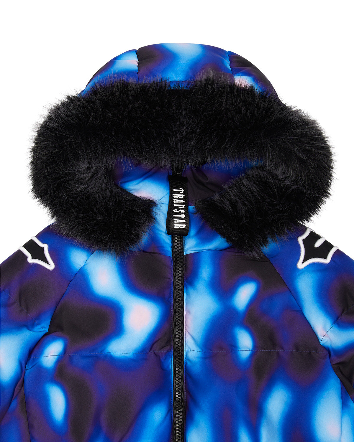 Black / Blue Men's Trapstar Hooded Irongate Sleeve Puffer Jackets UK | 15749-TISJ