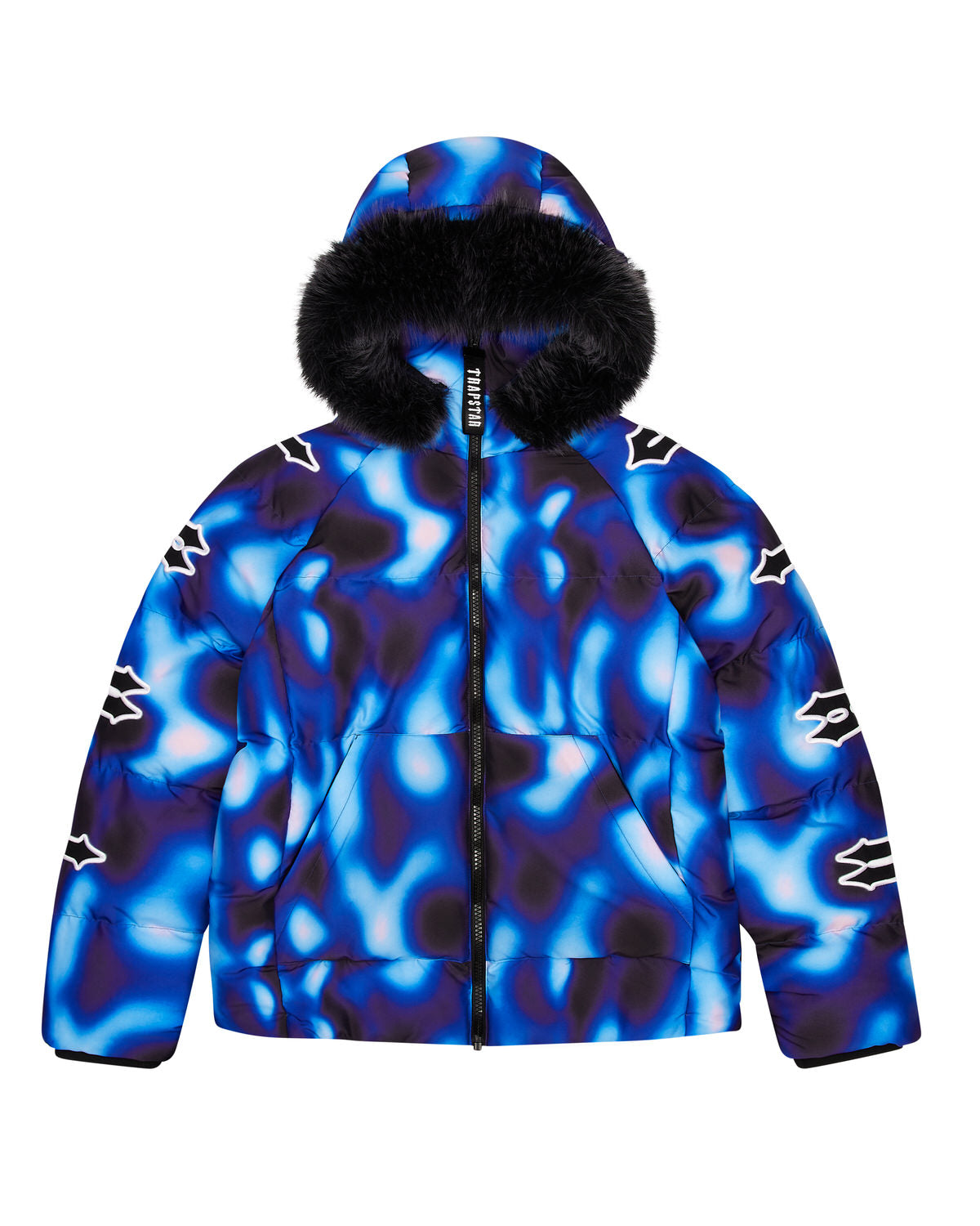 Black / Blue Men\'s Trapstar Hooded Irongate Sleeve Puffer Jackets UK | 15749-TISJ