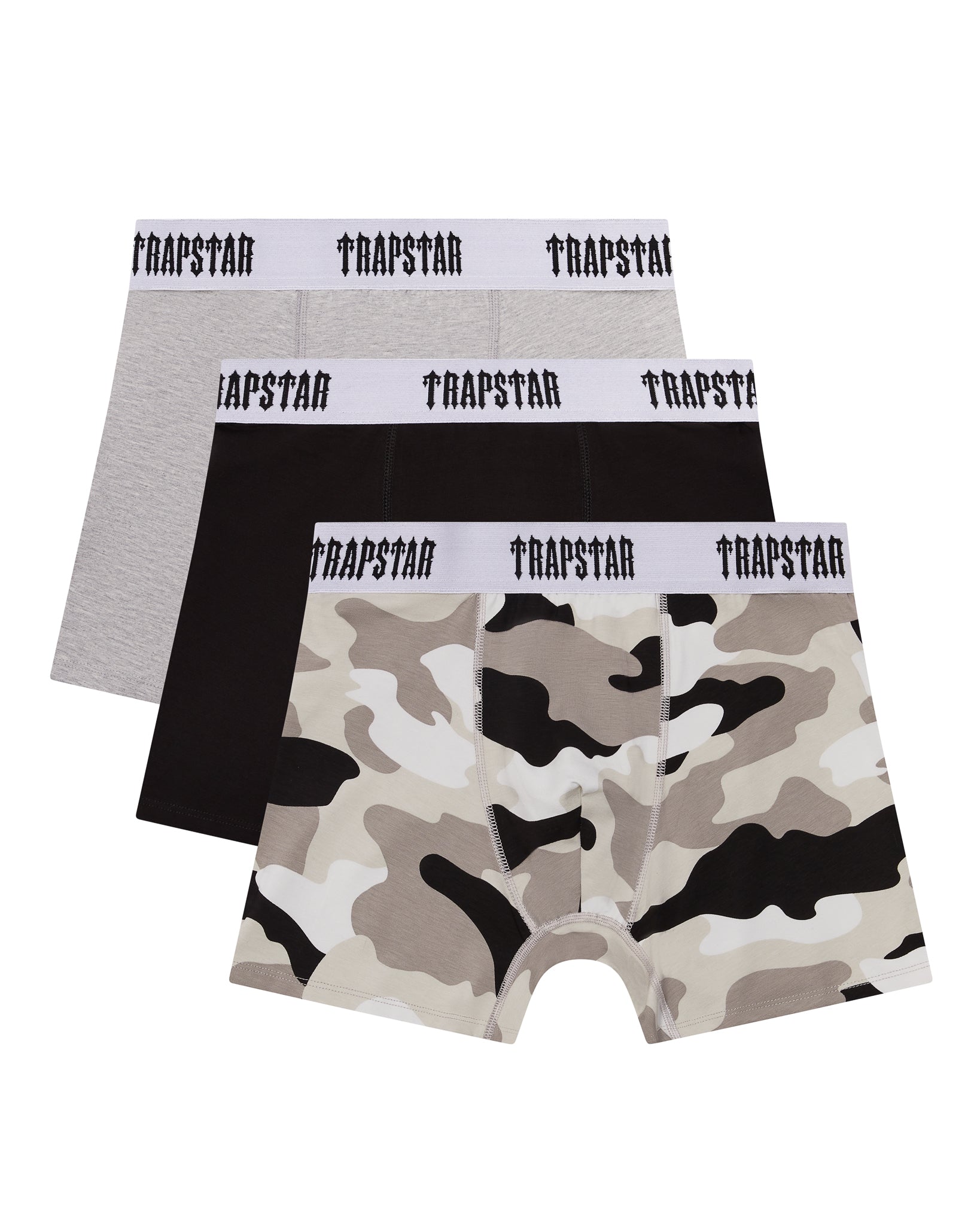 Black / Grey / Camo Men\'s Trapstar 3 Pack Boxer UK | 96058-MTRK