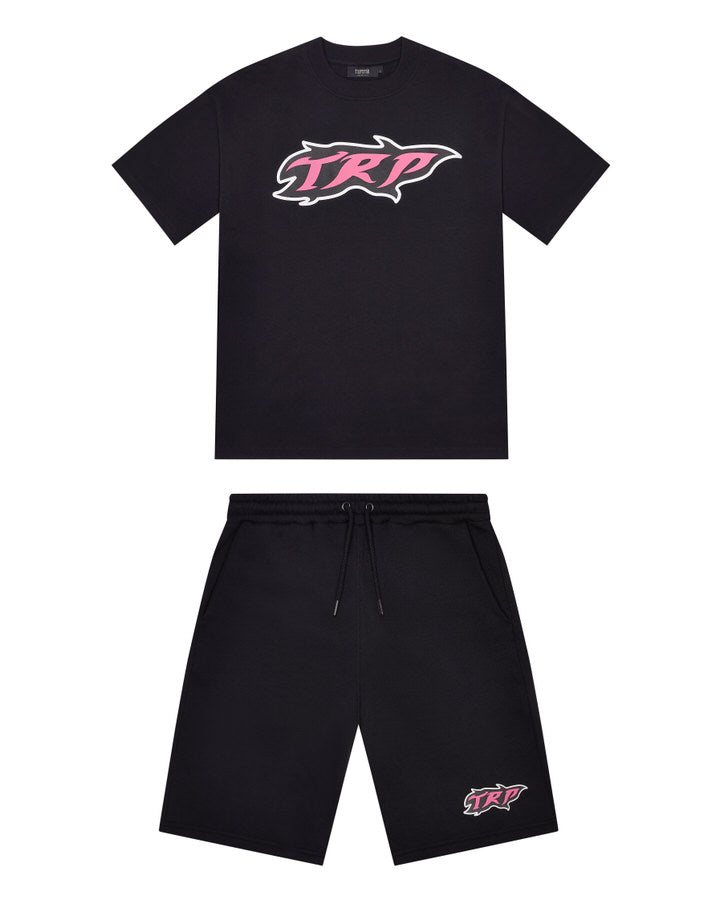 Black / Pink Men's Trapstar TRP Flame Short Set UK | 45803-BZNM