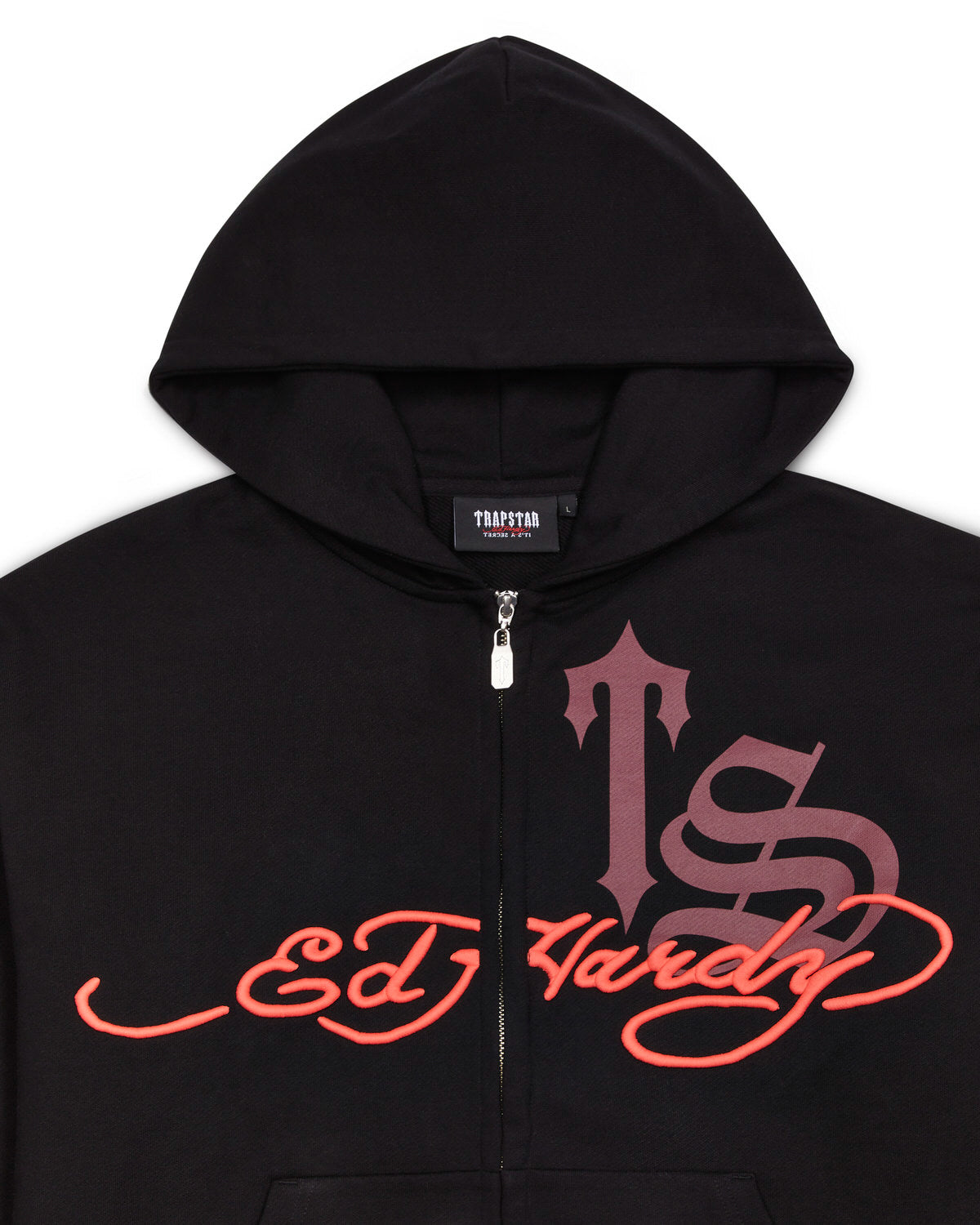 Black / Red Men's Trapstar x Ed Hardy Script Hoodies UK | 64281-OTXI