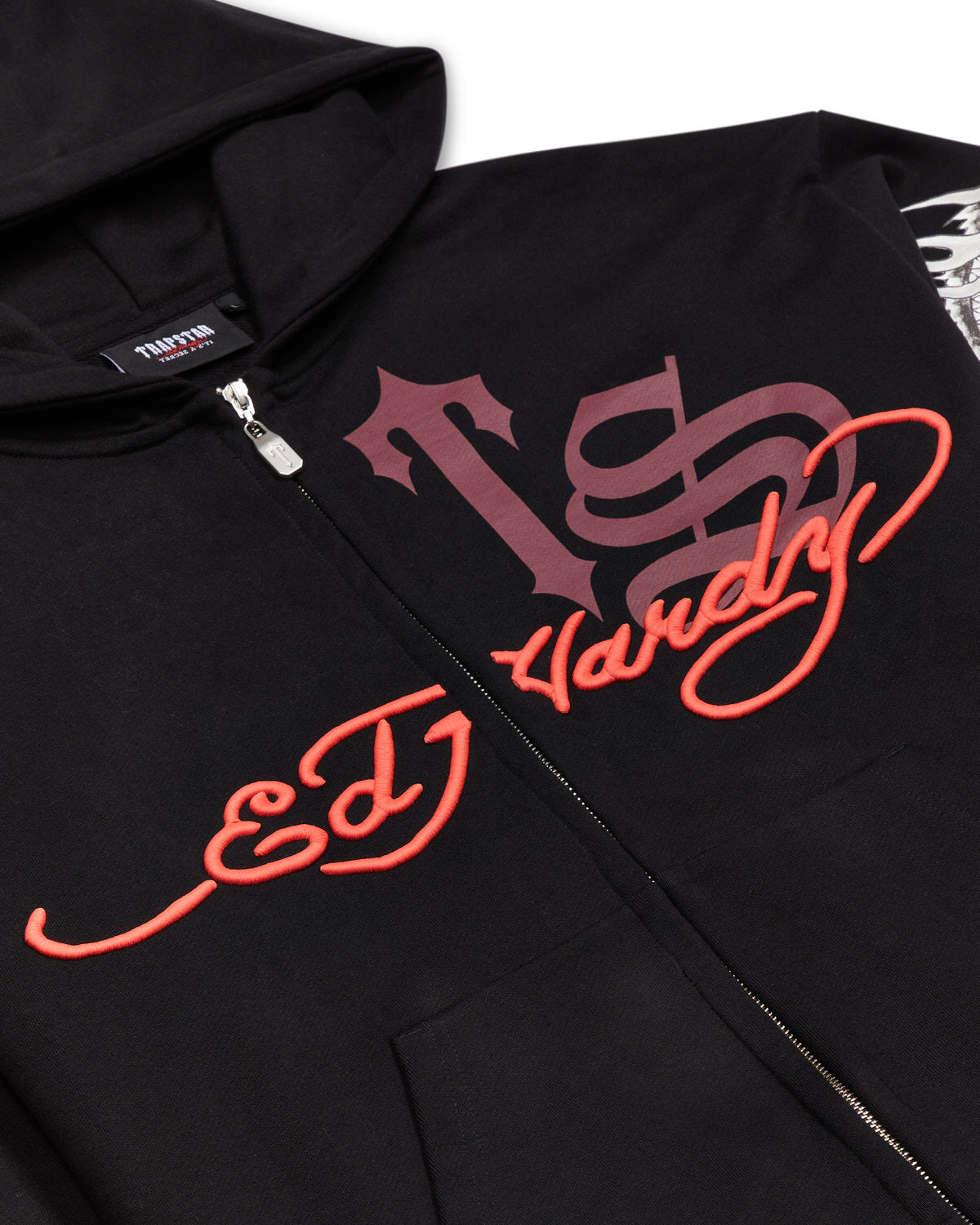 Black / Red Men's Trapstar x Ed Hardy Script Hoodies UK | 64281-OTXI