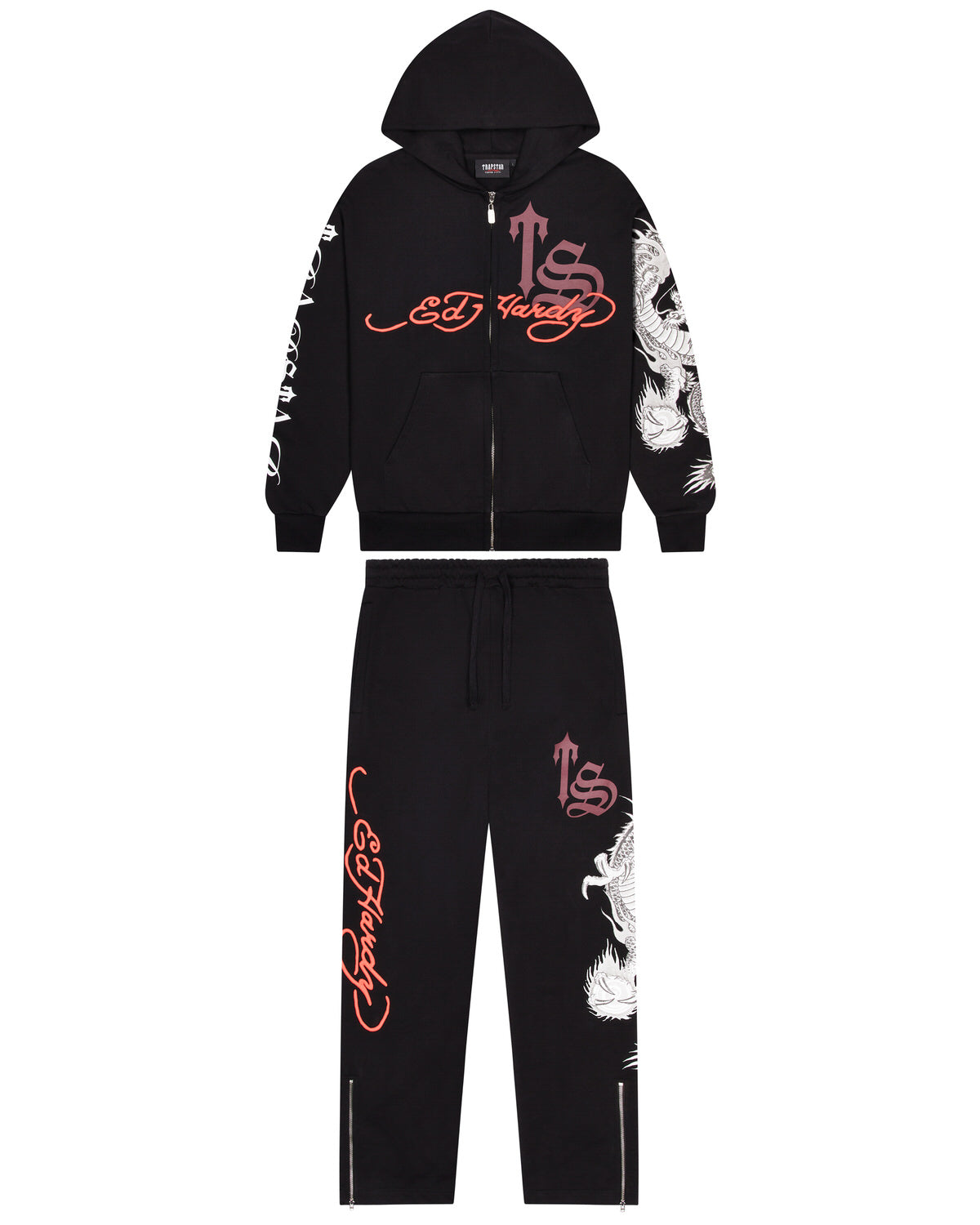 Black / Red Men's Trapstar x Ed Hardy Script Hoodies UK | 64281-OTXI