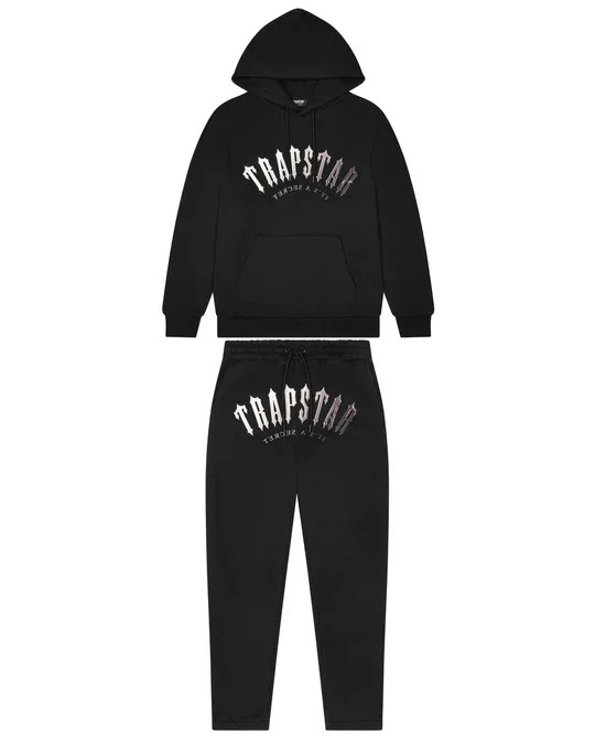 Black / White Men\'s Trapstar Irongate Arch Its A Secret Hooded Gel Tracksuits UK | 67143-RVML