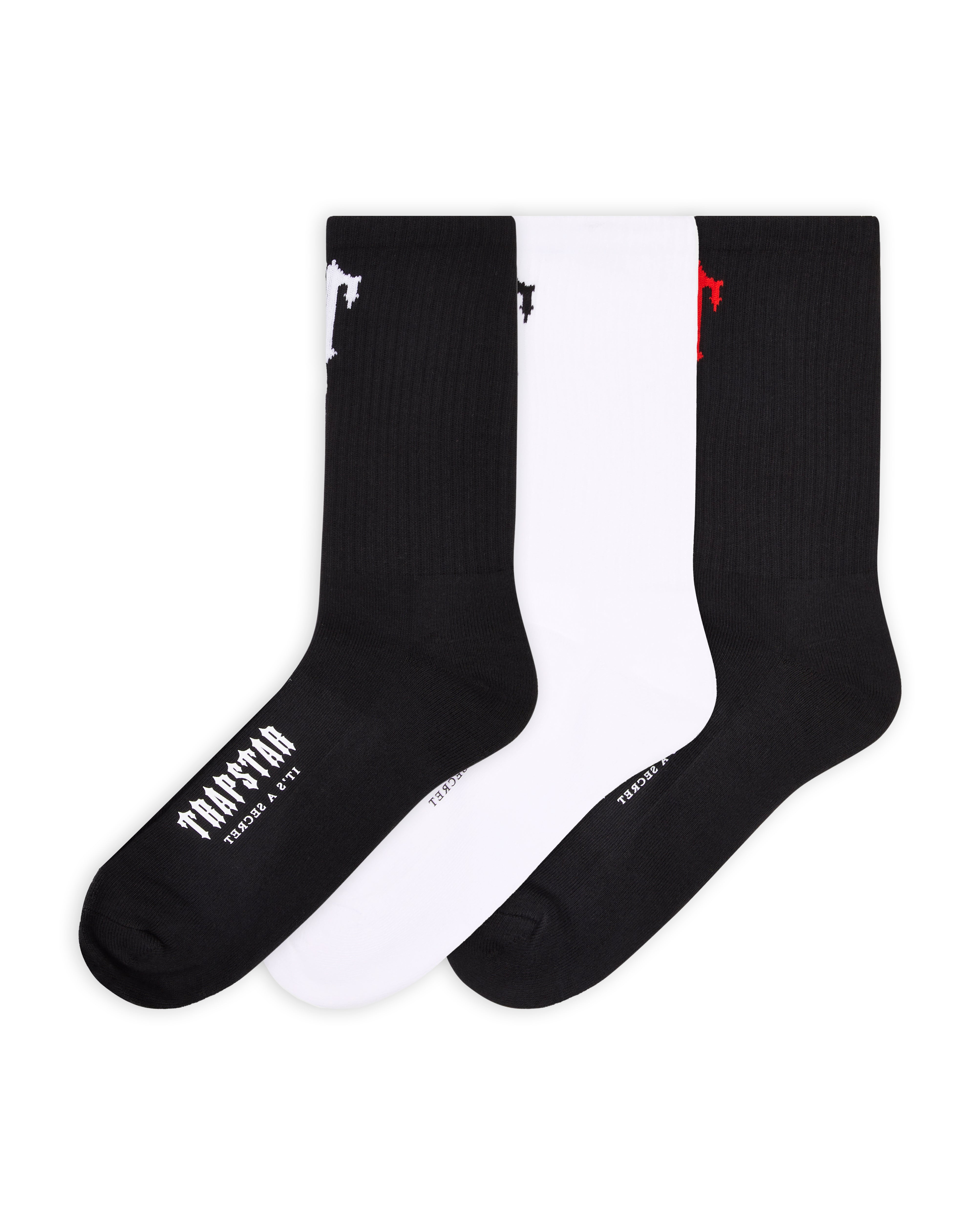 Black / White / Red Men\'s Trapstar 3 Pack Irongate T Socks UK | 73586-AKOW