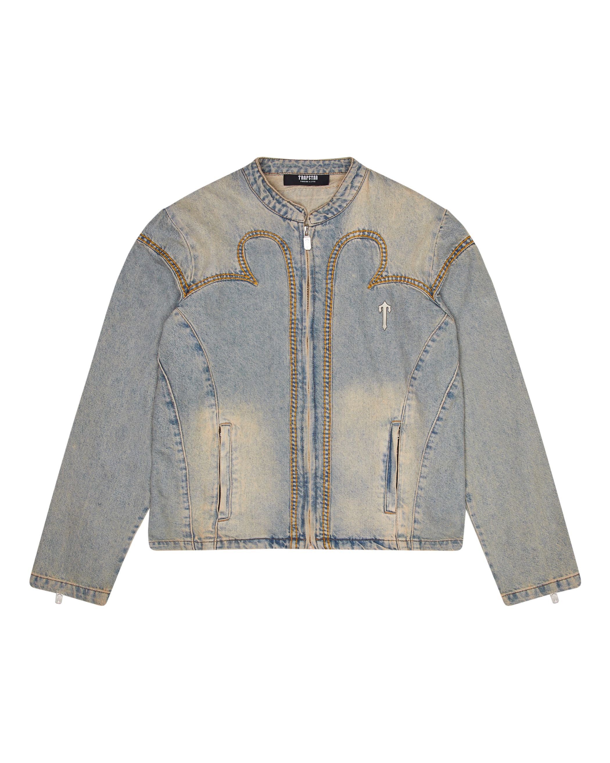 Blue Men\'s Trapstar Irongate Denim Motocross Jackets UK | 23596-EOHR