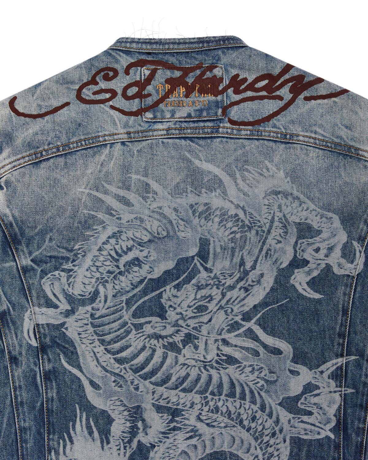 Blue Men's Trapstar x Ed Hardy Denim Jackets UK | 05237-ZELF