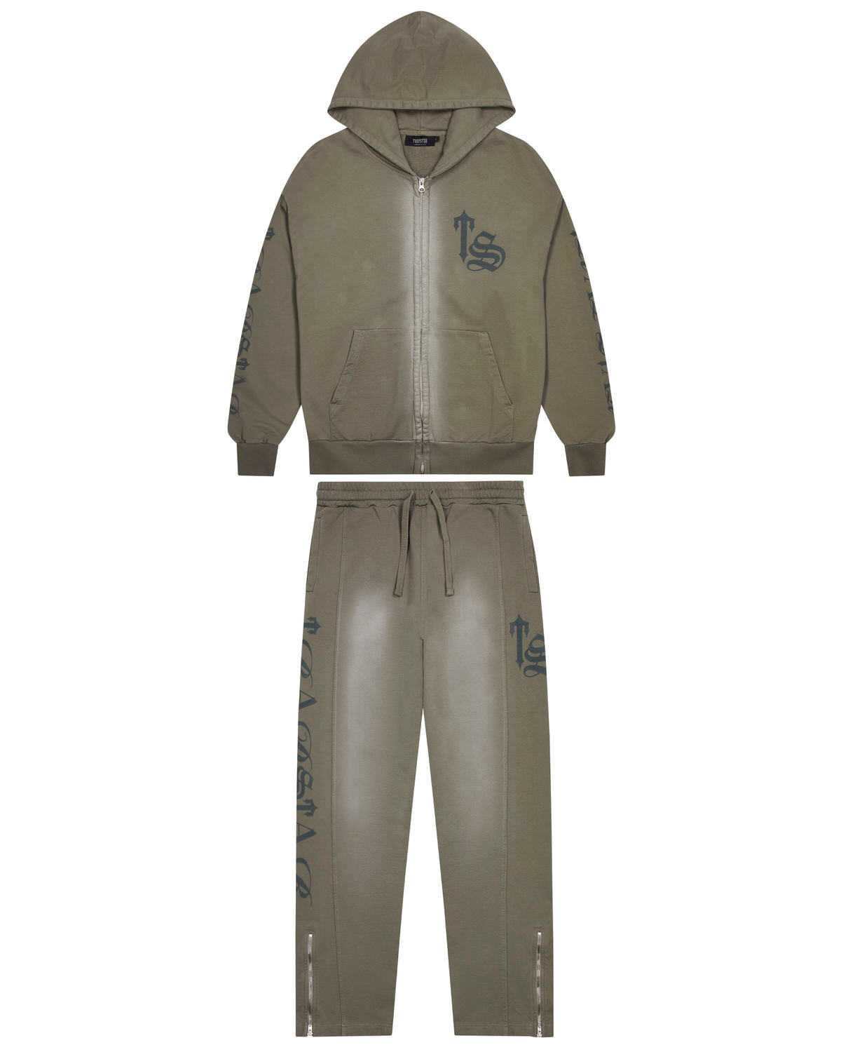 Dark Khaki Men\'s Trapstar Script Spray Tracksuits UK | 59621-SUQB