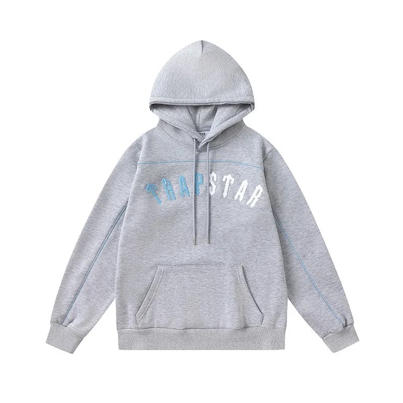 Grey Men\'s Trapstar Blue-White Logo Hoodies UK | 90412-QPAN