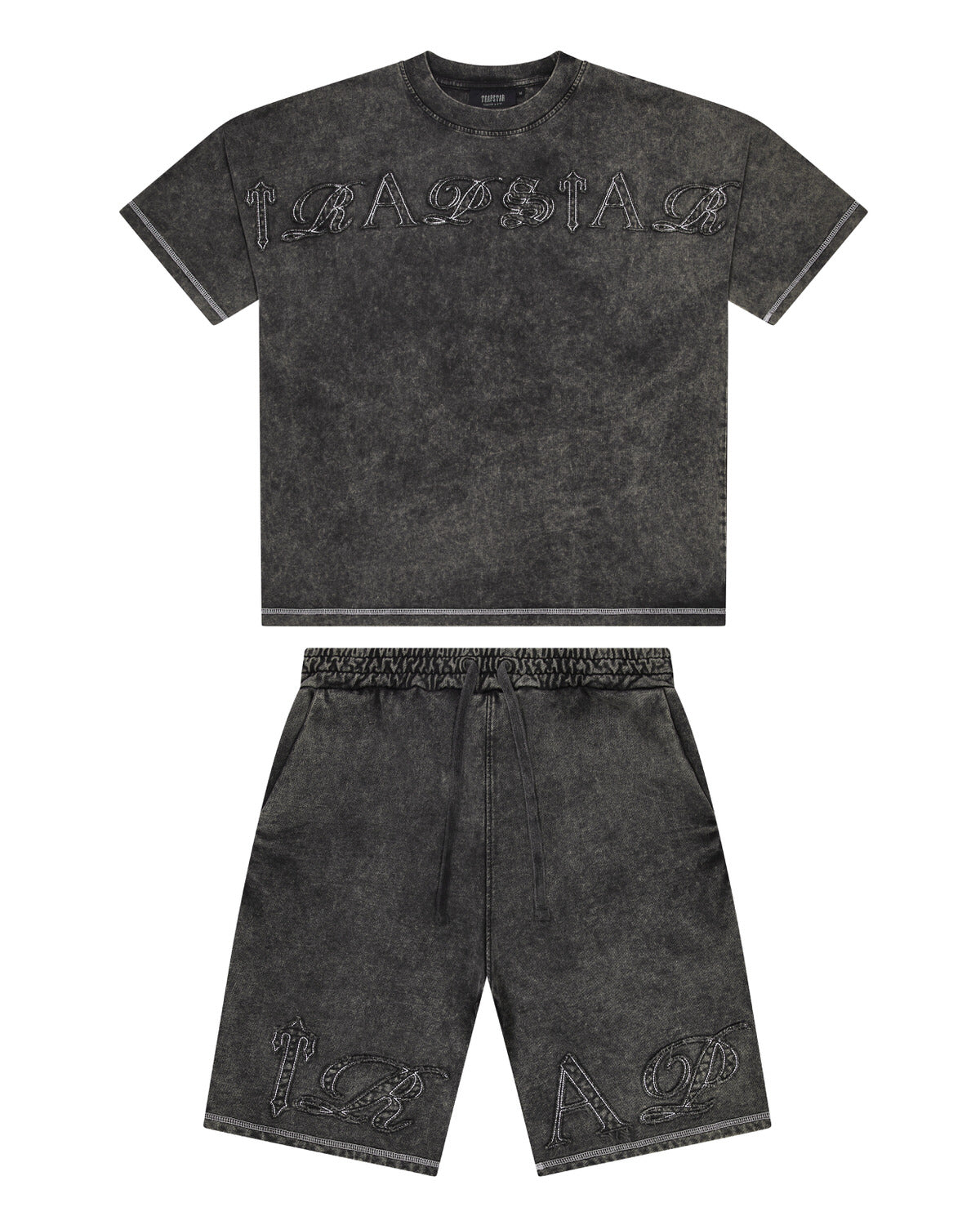 Grey Men's Trapstar Patchwork Script Short Set UK | 06427-BNPY