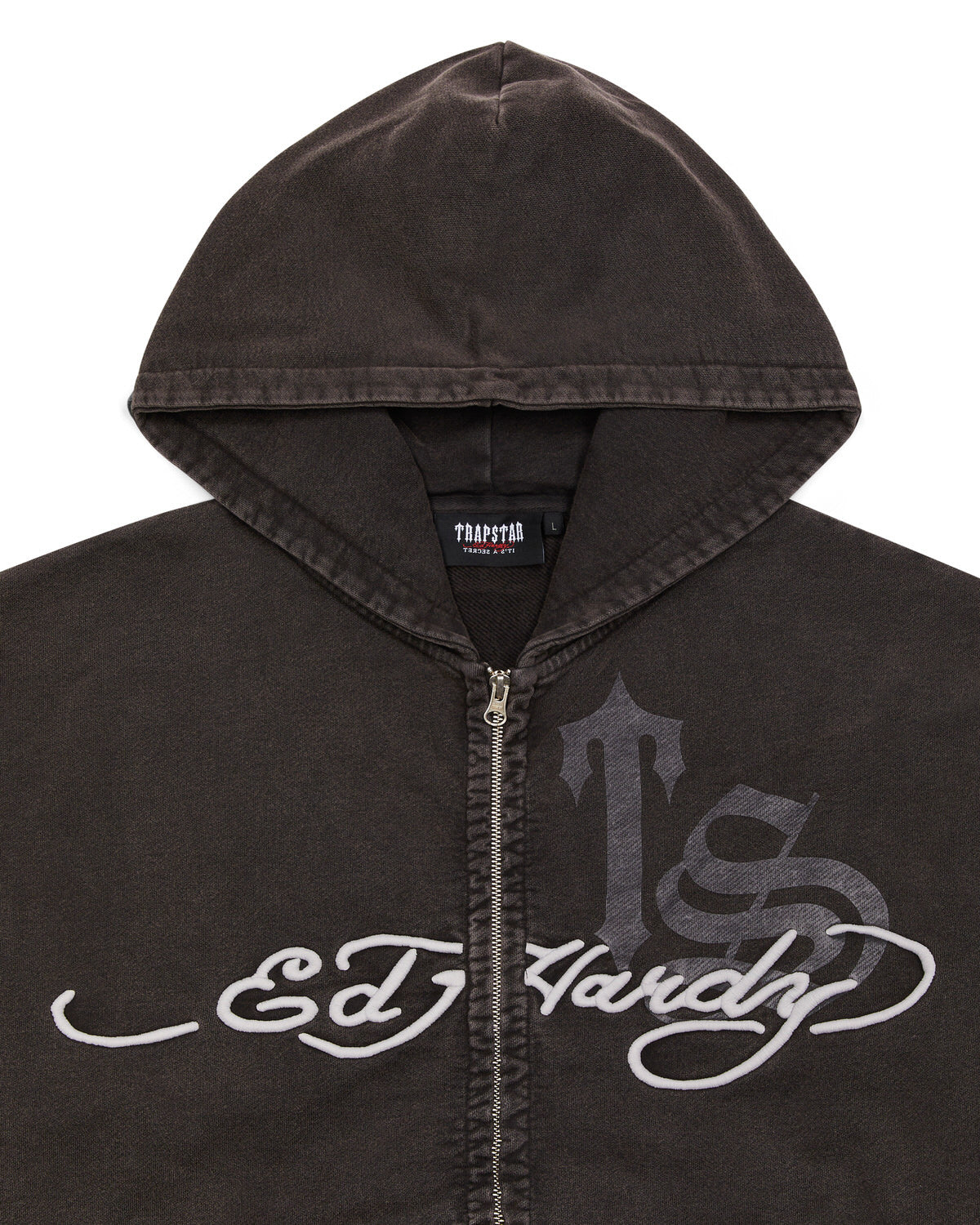 Grey Men's Trapstar x Ed Hardy Script Hoodies UK | 16385-GOTE