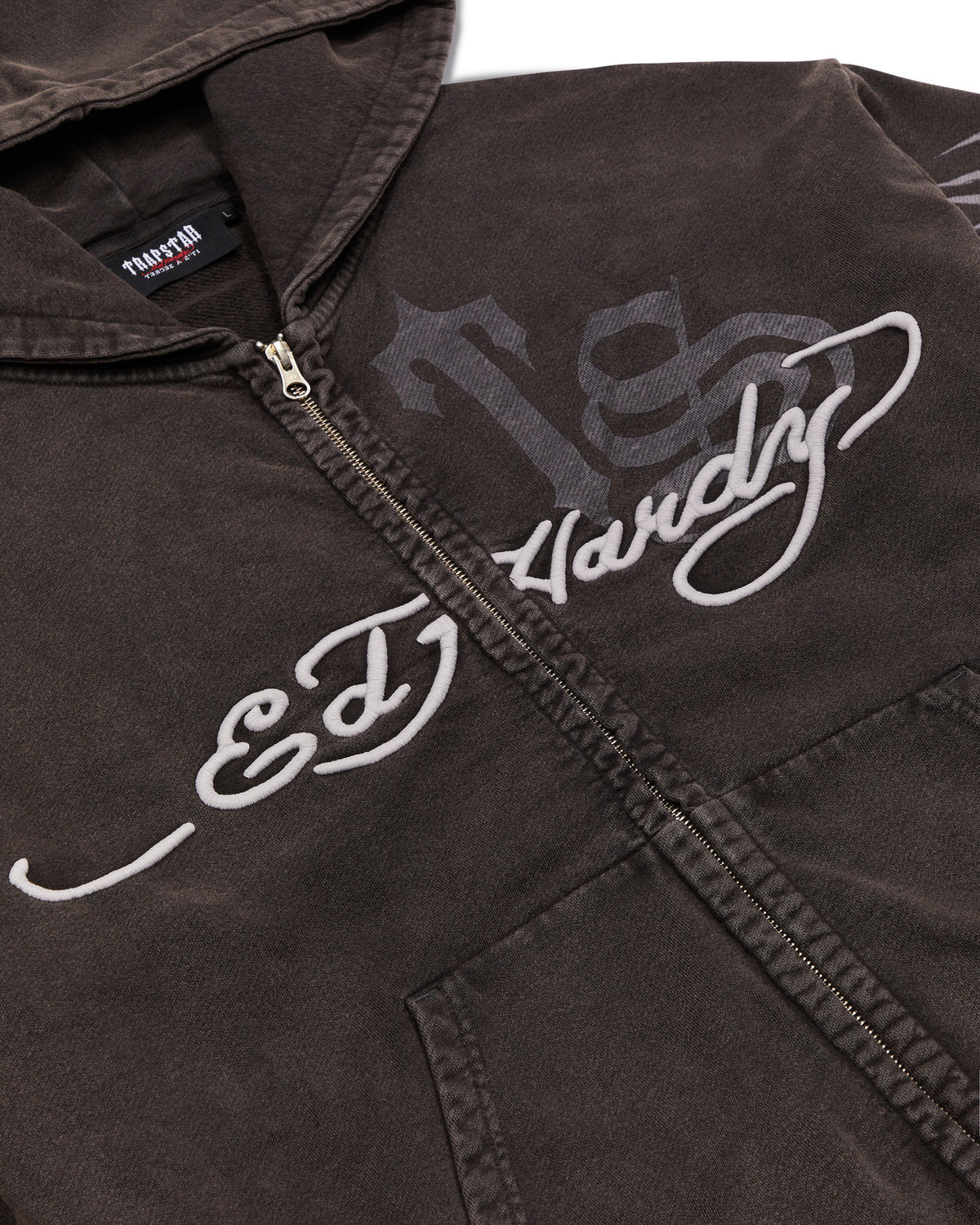 Grey Men's Trapstar x Ed Hardy Script Hoodies UK | 16385-GOTE