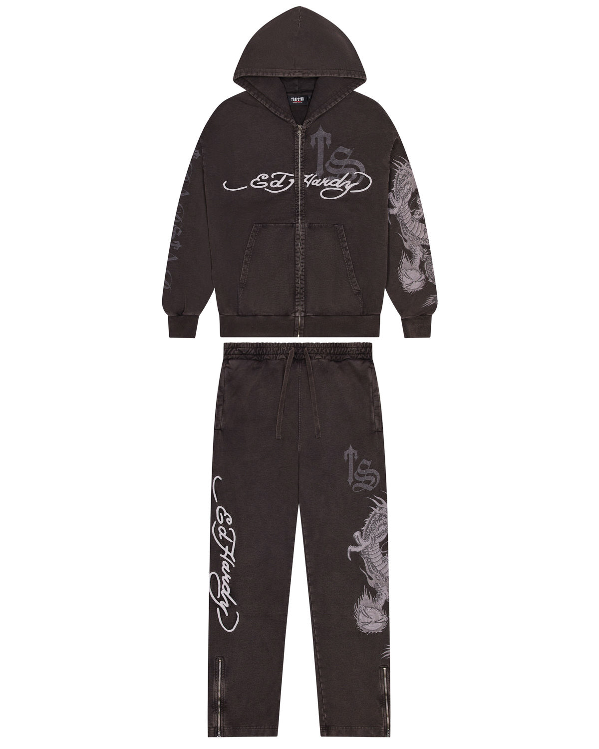 Grey Men's Trapstar x Ed Hardy Script Hoodies UK | 16385-GOTE