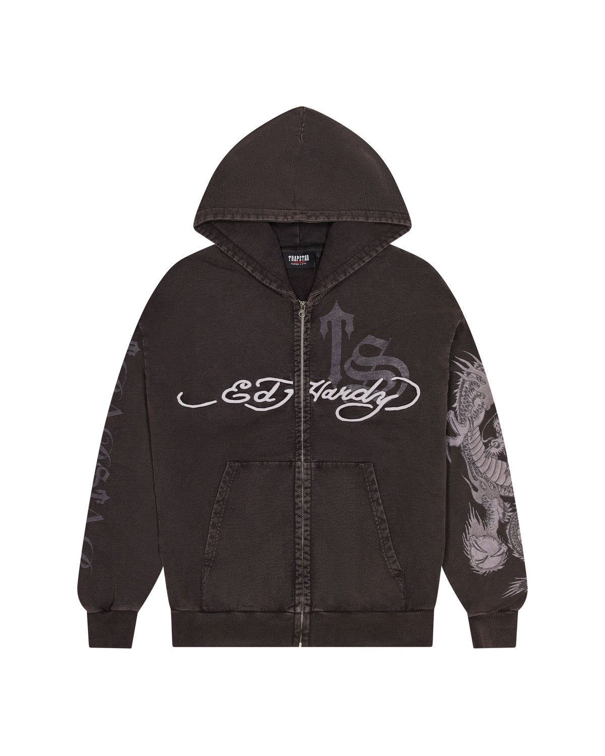 Grey Men\'s Trapstar x Ed Hardy Script Hoodies UK | 16385-GOTE