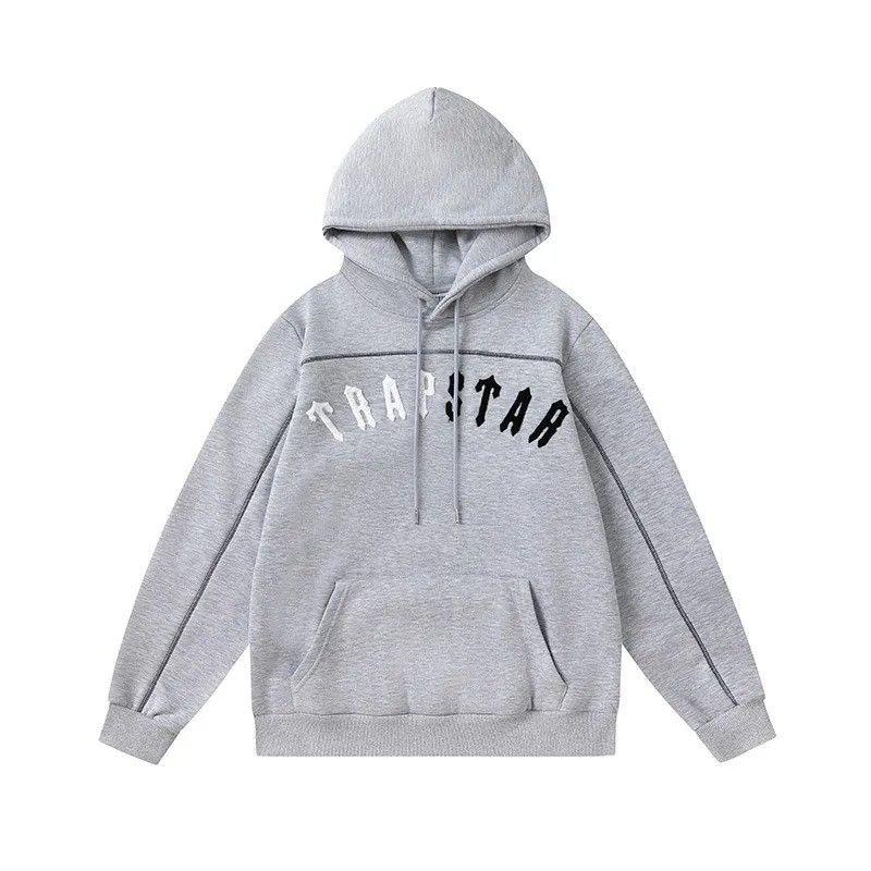 Grey Men\'s Trapstar White-Black Logo Hoodies UK | 79605-JNUY