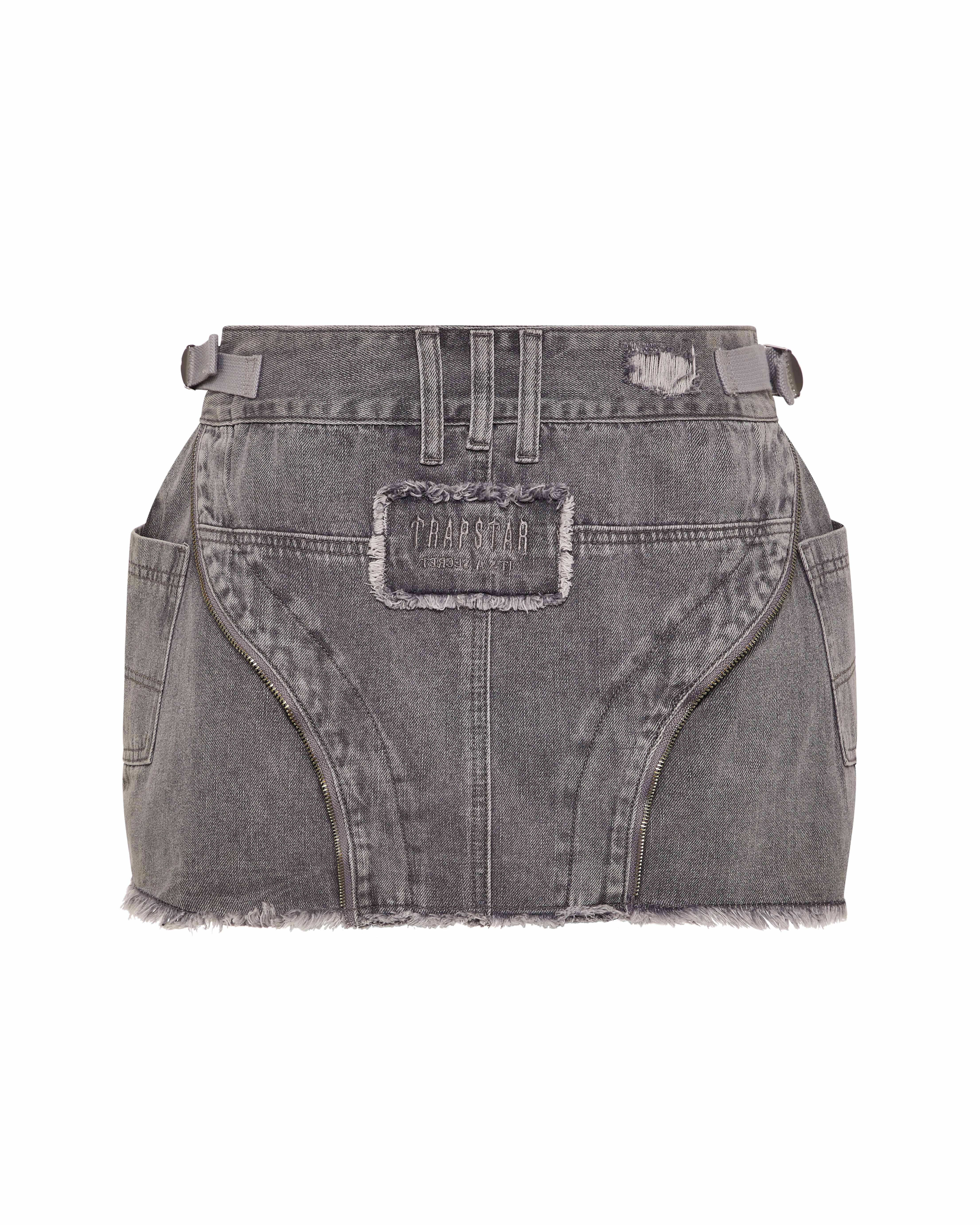 Grey Women's Trapstar Irongate T Denim Zip Detail Mini Skirts UK | 71063-OYFH