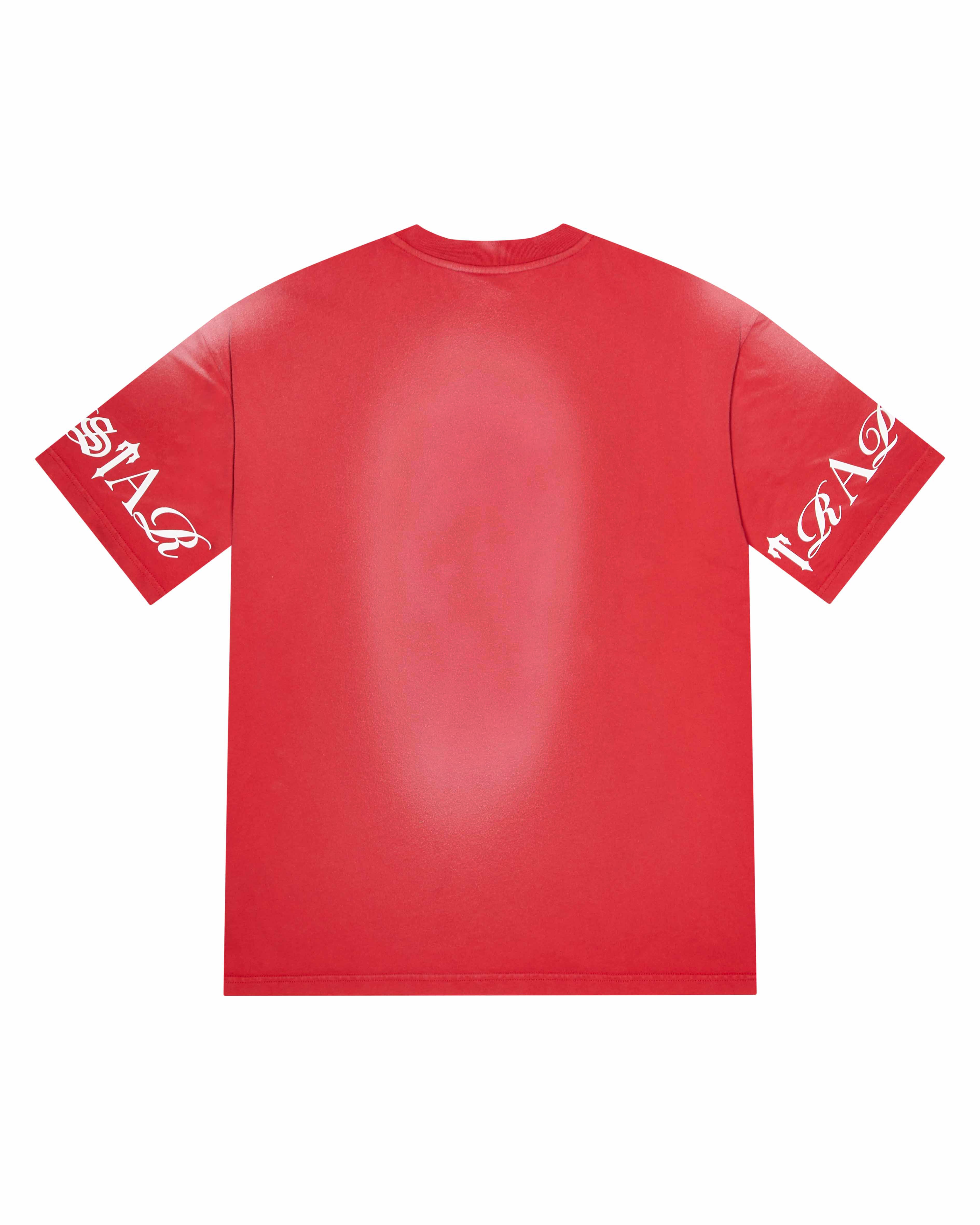 Red Men's Trapstar Script T-shirts UK | 20916-XBYS