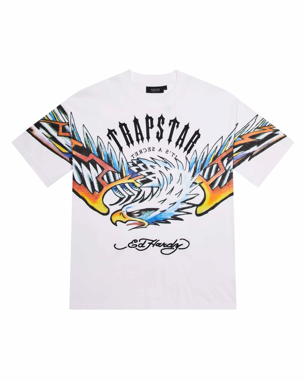 White Men\'s Trapstar x Ed Hardy Arched Eagle T-shirts UK | 06894-DTHJ