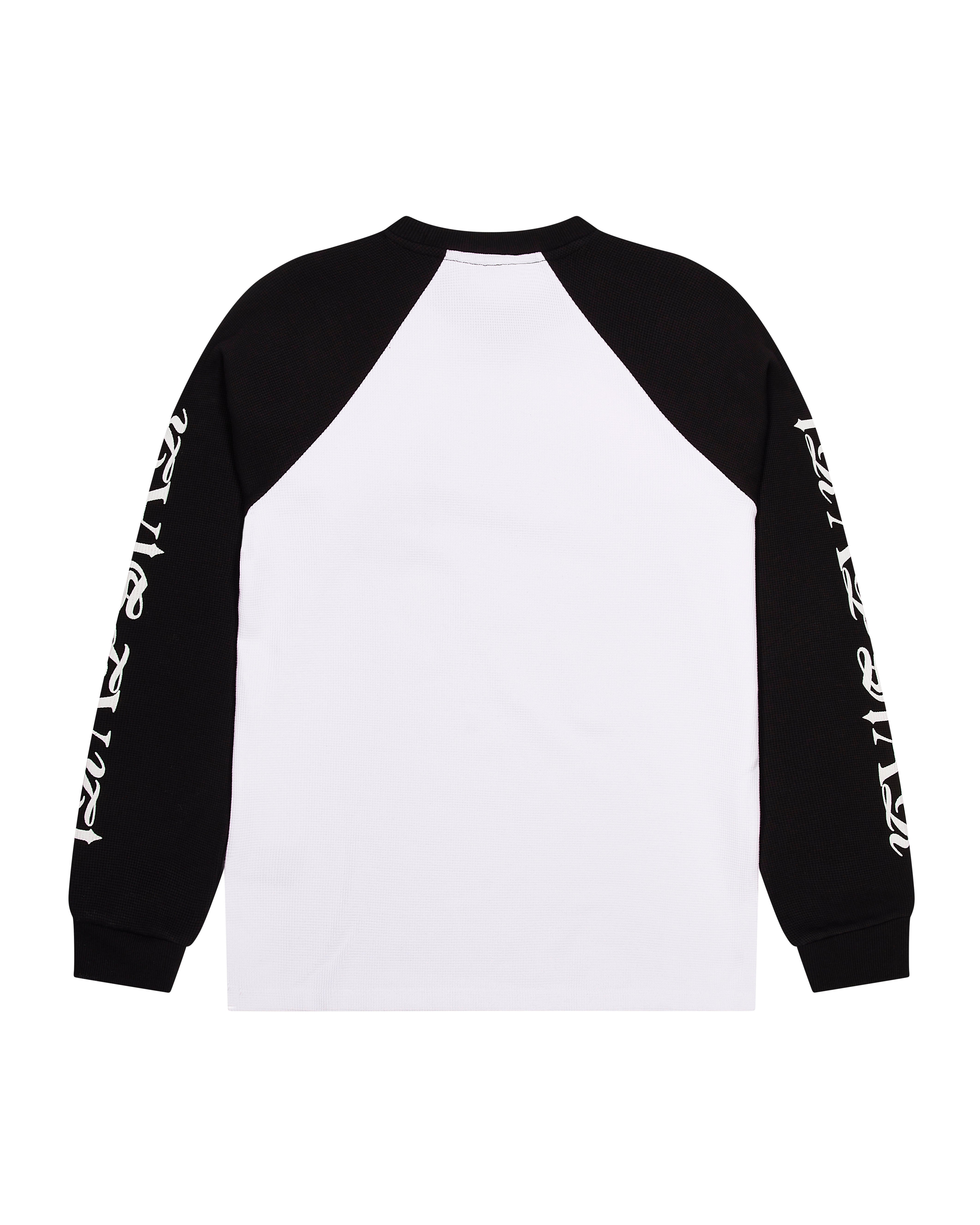 White / Black Men's Trapstar Script Waffle LS Sweatshirts UK | 65107-KYJE