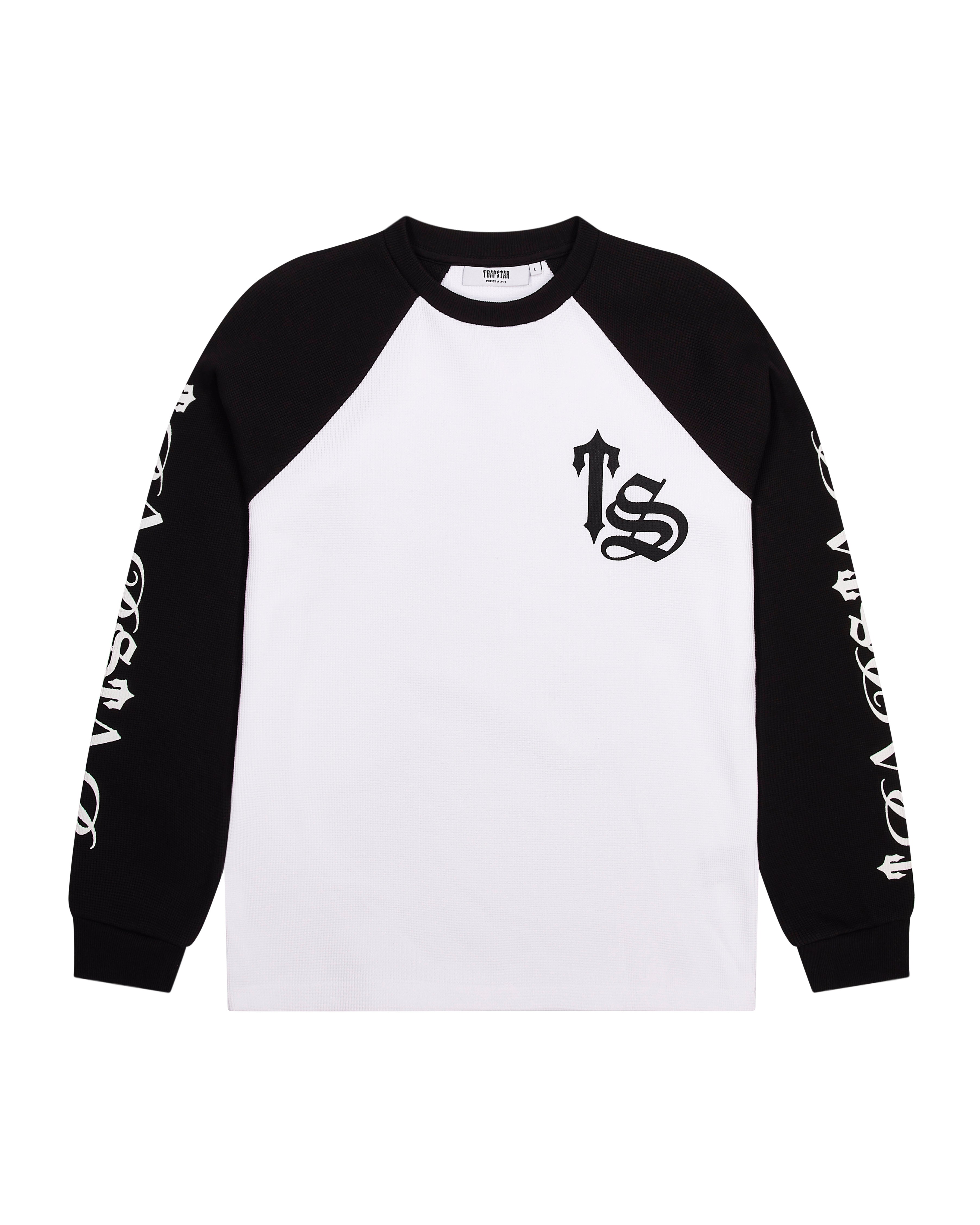 White / Black Men\'s Trapstar Script Waffle LS Sweatshirts UK | 65107-KYJE