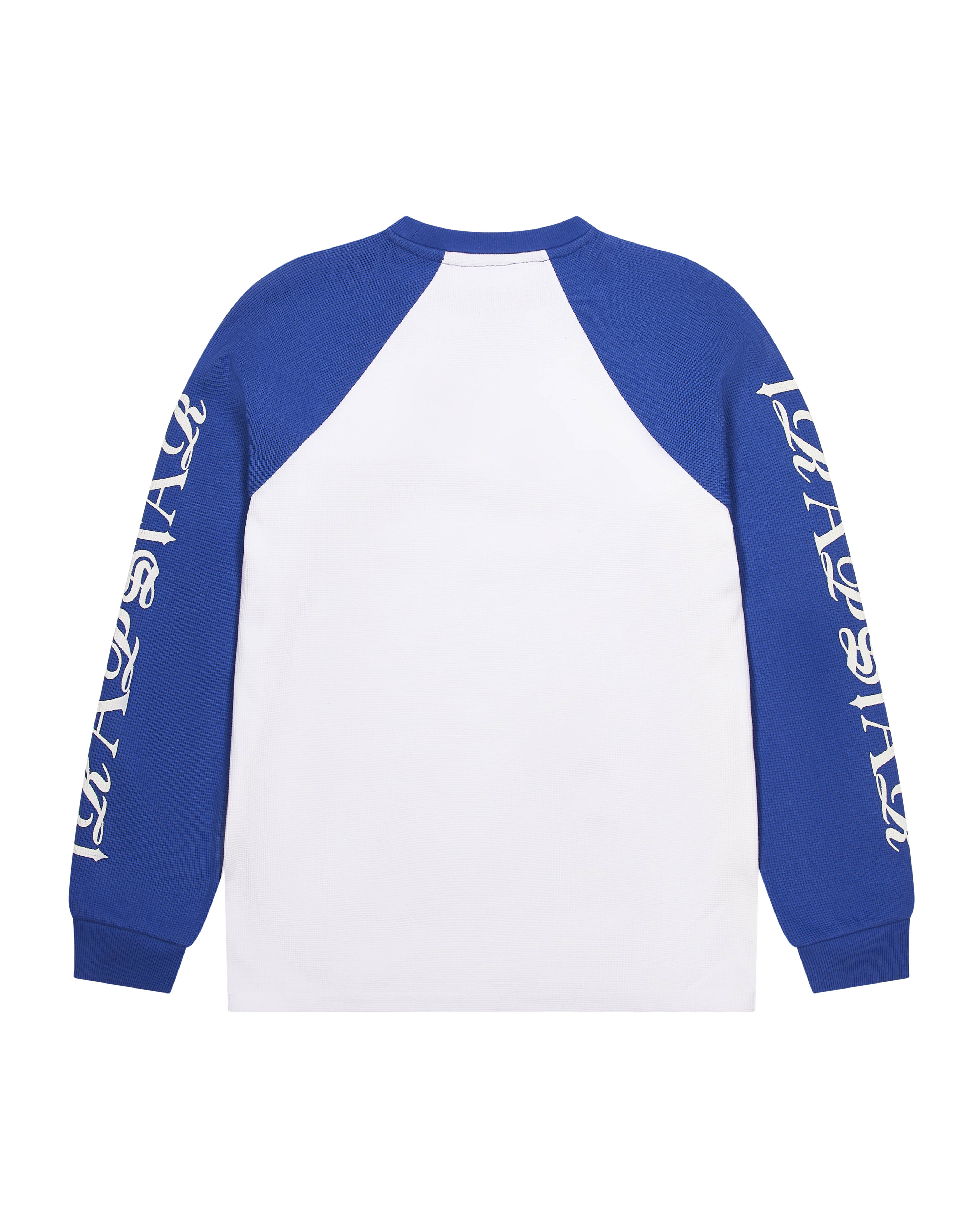 White / Blue Men's Trapstar Script Waffle LS Sweatshirts UK | 30687-PDBQ